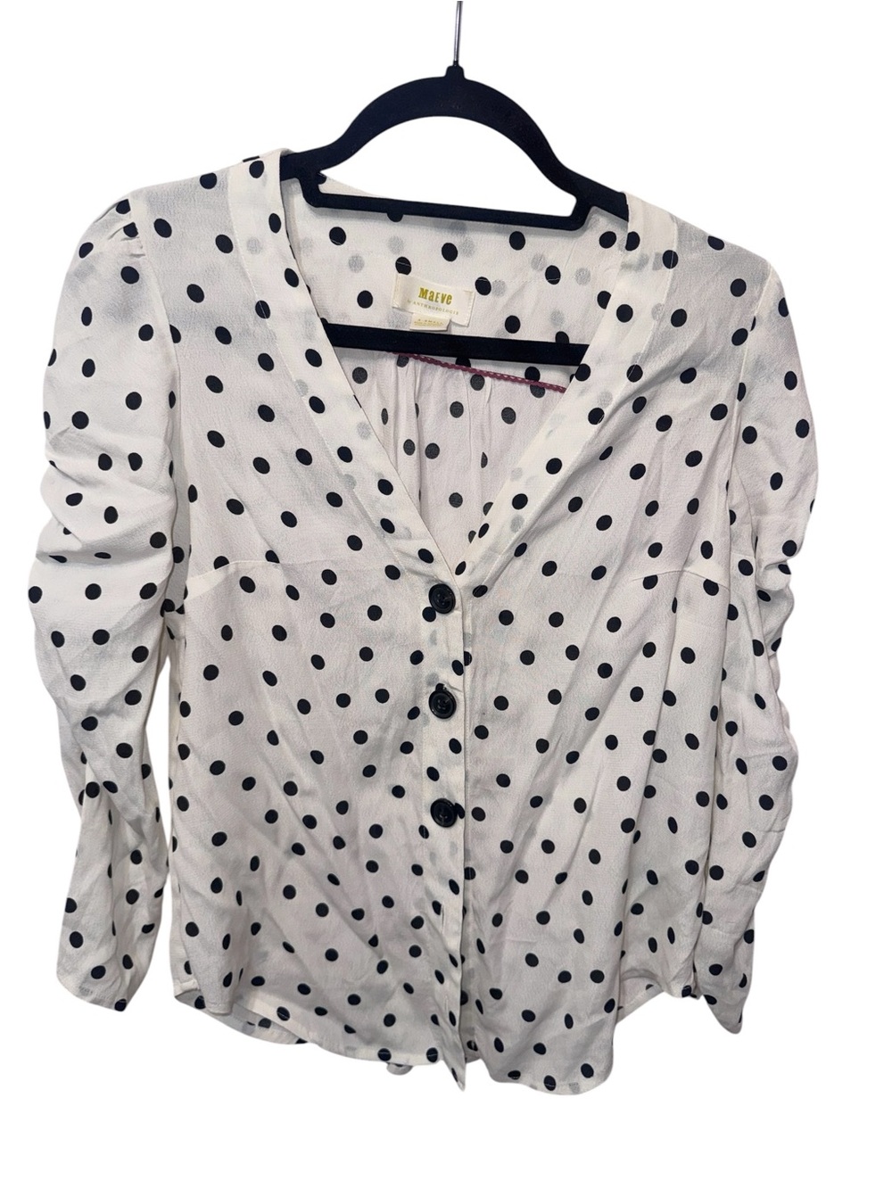 Maeve White Blouse with Black Polka Dots Button-Down
